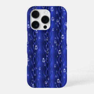 Regendruppels op blauwe metaal iPhone 16 pro hoesje
