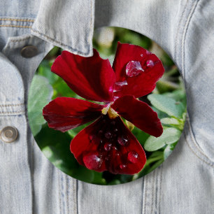 Regendruppels op driekleurig viooltje ronde button 6,0 cm