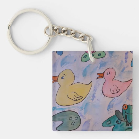 Regendruppels op Eendjes Acryl Sleutelhanger (voorkant)