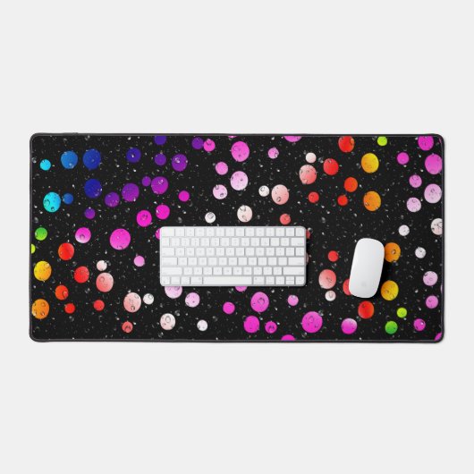 Regendruppels op neon Stippen op zwart Bureaumat (Keyboard & Muis)