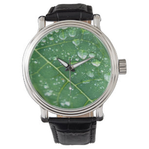 Regendruppels op Papaya Leaf Horloge