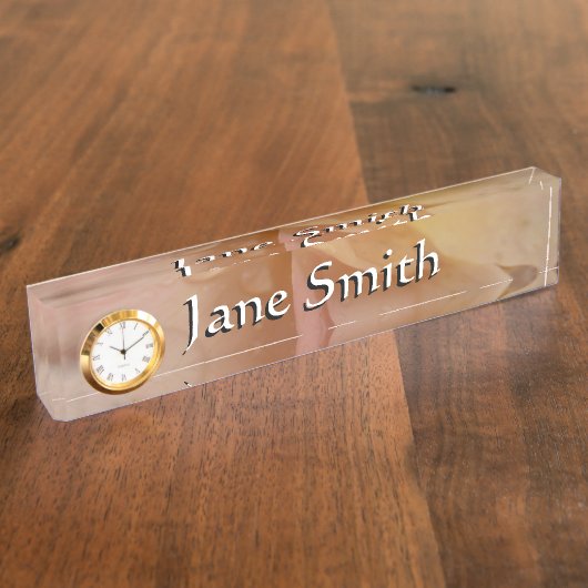 Regendruppels op Rozen bloemblaadjes Roze Perzik B Naambordje (Zijkant)