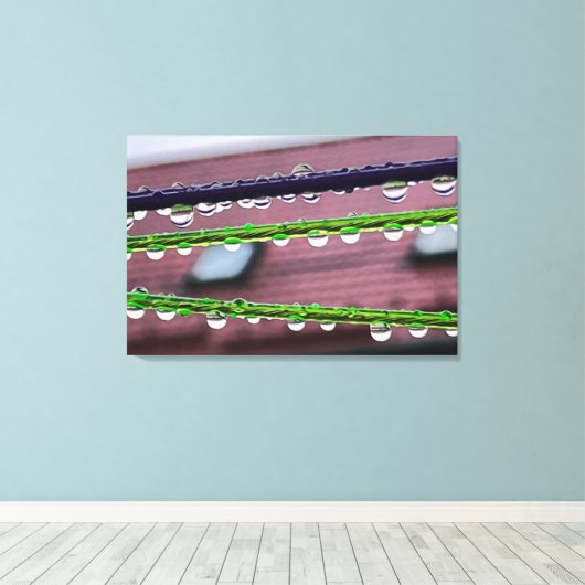 Regendruppels op snaren canvas afdruk (Insitu (Houten vloer))