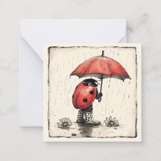 Regendruppels & Regen of Glans: Lieveheersbeestje Notitiekaartje (Voorkant)