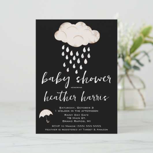Regendruppels, regenwolk, paraplu Baby shower Kaart (Staand voorkant)