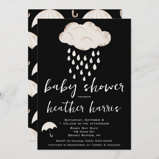 Regendruppels, regenwolk, paraplu Baby shower Kaart (Voorkant / Achterkant)