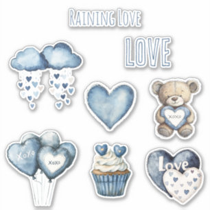 Regenende Liefde Blauwe Wolken Harten Ballonnen Cu Sticker