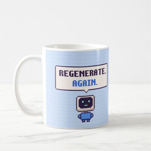 Regenereren. Weer. Grappige AI Pixel Mok (Links)