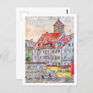 Regensburg Duitsland Beroemde Reisplaats Waterverf Briefkaart