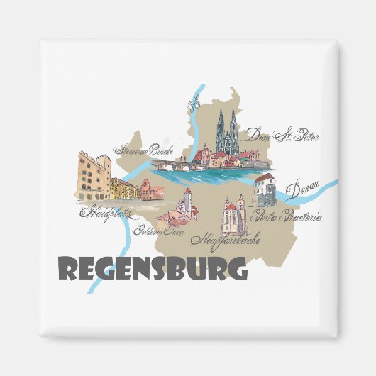 Regensburg Duitsland kaart Magneet (Voorkant)