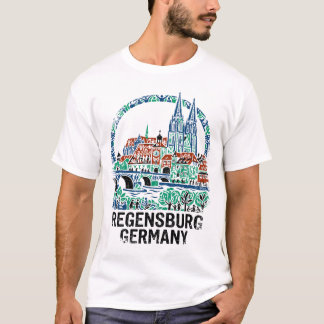 Regensburg Duitsland Skyline Met Stenen Brug Kathe T-shirt