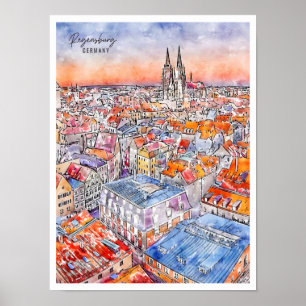Regensburg Duitsland vintage reis waterverf Poster