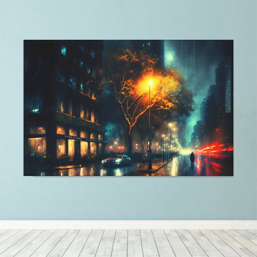 Regenstad, digitale moderne canvas afdruk (Insitu (Houten vloer))