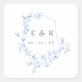 Regent Blue Leaves Crest Monogram Vierkante Sticker