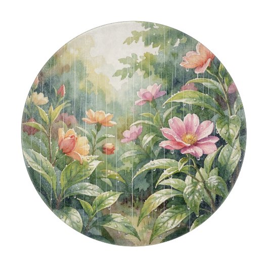 Regentuinthee Camellia Bloemen Waterverf Snijplank (Voorkant)
