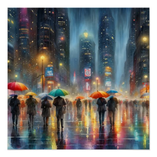 regenval in het centrum perfect poster (Voorkant)