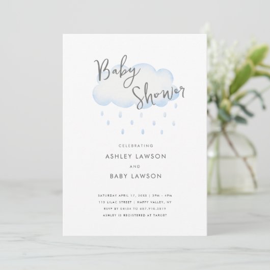 Regenval Modern Minimal Waterverf Baby shower Kaart (Staand voorkant)
