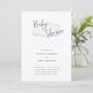 Regenval Modern Minimal Waterverf Baby shower Kaart