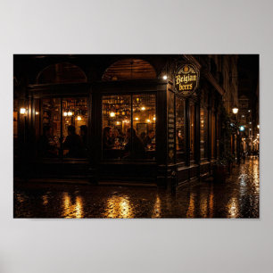 Regenverlichte Belgische herberg avondposter Poster