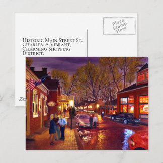 Regenverlichte Main Street St. Charles stadsgezich Briefkaart
