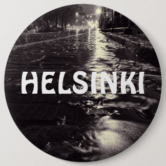 Regenwater stroomt door de straten van Helsinki Ronde Button 6,0 Cm