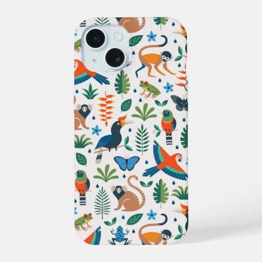 Regenwoud Dierenpatroon iPhone 15 Case (Achterkant)