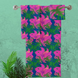 Regenwoud Dromen Hibiscus Groen Blauw Heet Roze Bad Handdoek