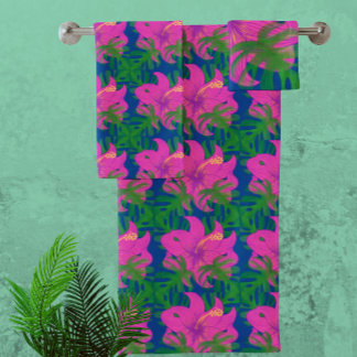 Regenwoud Dromen Hibiscus Groen Blauw Heet Roze Bad Handdoek