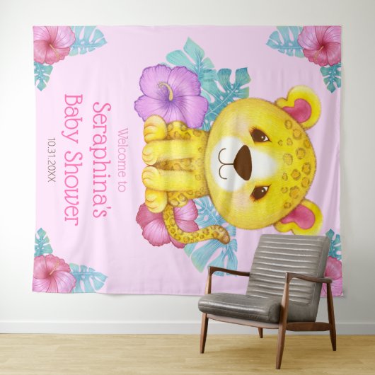 Regenwoud Jungle Luipaard Baby Shower Achtergrondp Wandkleed (In Situ (horizontaal))