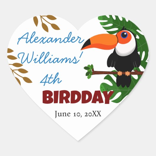 Regenwoud Schattige Toucan Bird Kind's verjaardags Hart Sticker (Voorkant)