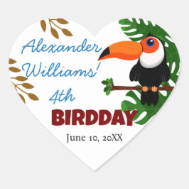 Regenwoud Schattige Toucan Bird Kind's verjaardags Hart Sticker