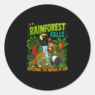 Regenwoud valt vbs 2026 christelijke kindercamp ronde sticker