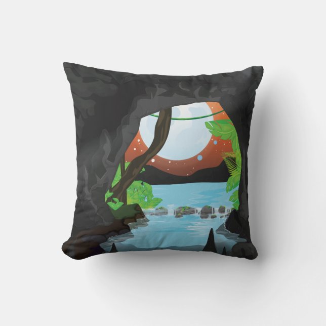 Regenwoudgrot cartoones landschap kussen (Voorkant)