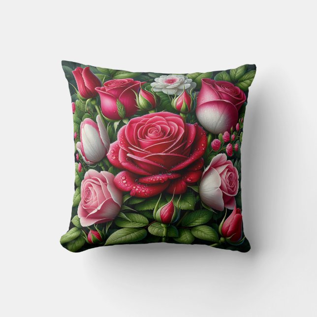 Regenzoende Rozen: levendige elegantie Kussen (Voorkant)
