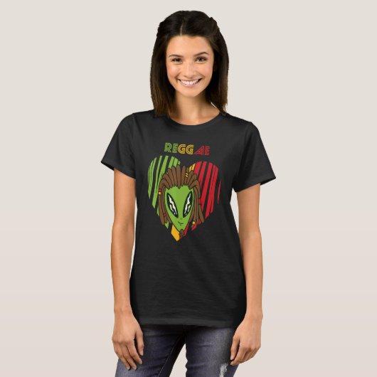 Reggae Heart Alien Rasta Jamaica Souvenir Rastafar T-shirt (Voorkant volledig)