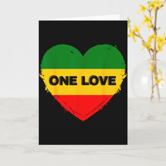 Reggae Heart One Love Rasta Reggae Music Rastafari Kaart (Gele Bloem)