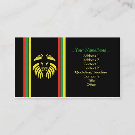 Reggae Lion B/Kaart Visitekaartje (Voorkant)