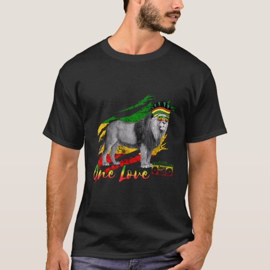 Reggae Lion Of Judah Rastafari Jamaican One Love M T-shirt (Voorkant)