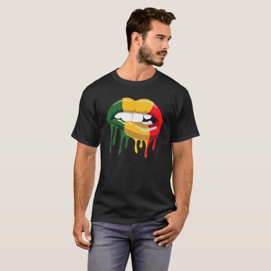 Reggae Music Jamaica Kissons Lips Flag Rastafari R T-shirt (Voorkant volledig)