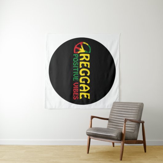 Reggae Music met positieve virussen en reggae flag Wandkleed (In Situ (horizontaal))