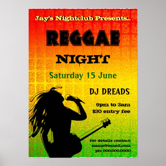 Reggae Nachtfeest Nachtclub Poster (Voorkant)