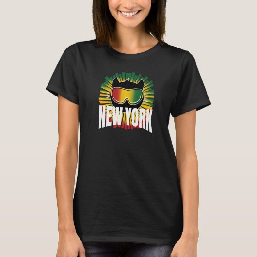 Reggae New York Kitty Cat w Jamaican Ski Goggles N T-shirt (Voorkant)