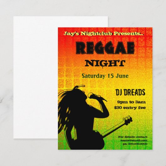 Reggae Night Party uitnodiging (Voorkant / Achterkant)