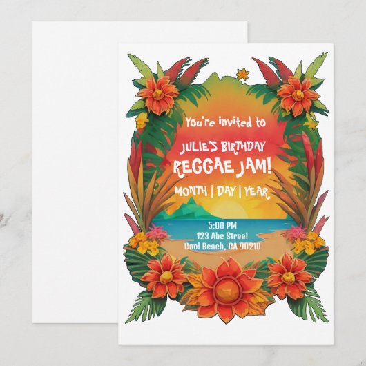 Reggae Party Uitnodiging (Voorkant / Achterkant)