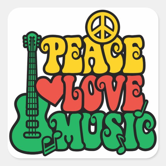 Reggae Peace Love Music Vierkante Sticker (Voorkant)