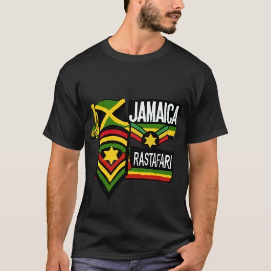 Reggae Rasta Black T-shirt Rastafarian kleuren (Voorkant)