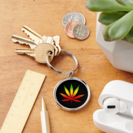 Reggae Rasta Leaf Jamaican Premium Round Sleutelha Sleutelhanger