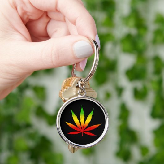 Reggae Rasta Leaf Jamaican Premium Round Sleutelha Sleutelhanger (Hand)