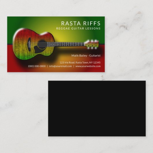 Reggae Rasta Riffs Gitaarlessen Muziekleraar Visitekaartje (Voorkant / Achterkant)