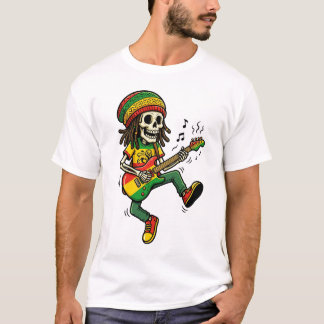 Reggae Rasta Skelet Gitaar spelende Muzikant T-shirt